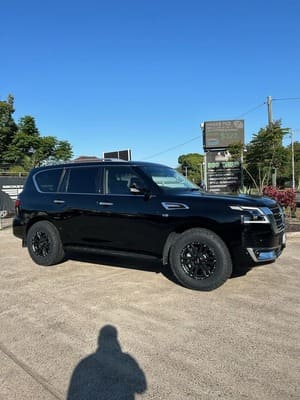  Black Nissan Patrol Y62 V8 with black ROH wheels and Toyo Open Country all-terrain tyres.