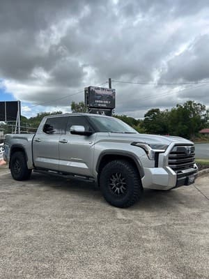  Silver Toyota Tundra with black ROH wheels fitted with Mickey Thompson Baja Boss all-terrain tyres.