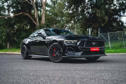  Ford Mustang GT fitted with 20-inch Vossen HFX-1 5-Lug Satin Black wheels and Pirelli P Zero tyres.