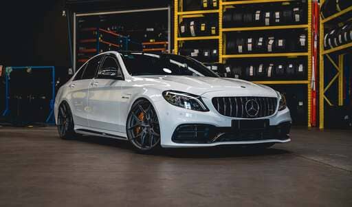  Mercedes C63S W205 fitted with 20-inch Vossen HF5 Anthracite wheels and Michelin PS4S tyres.