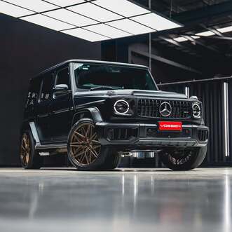  Mercedes G63 fitted with 23-inch Vossen HF7 Satin Bronze alloy wheels and Pirelli Scorpion MS tyres.